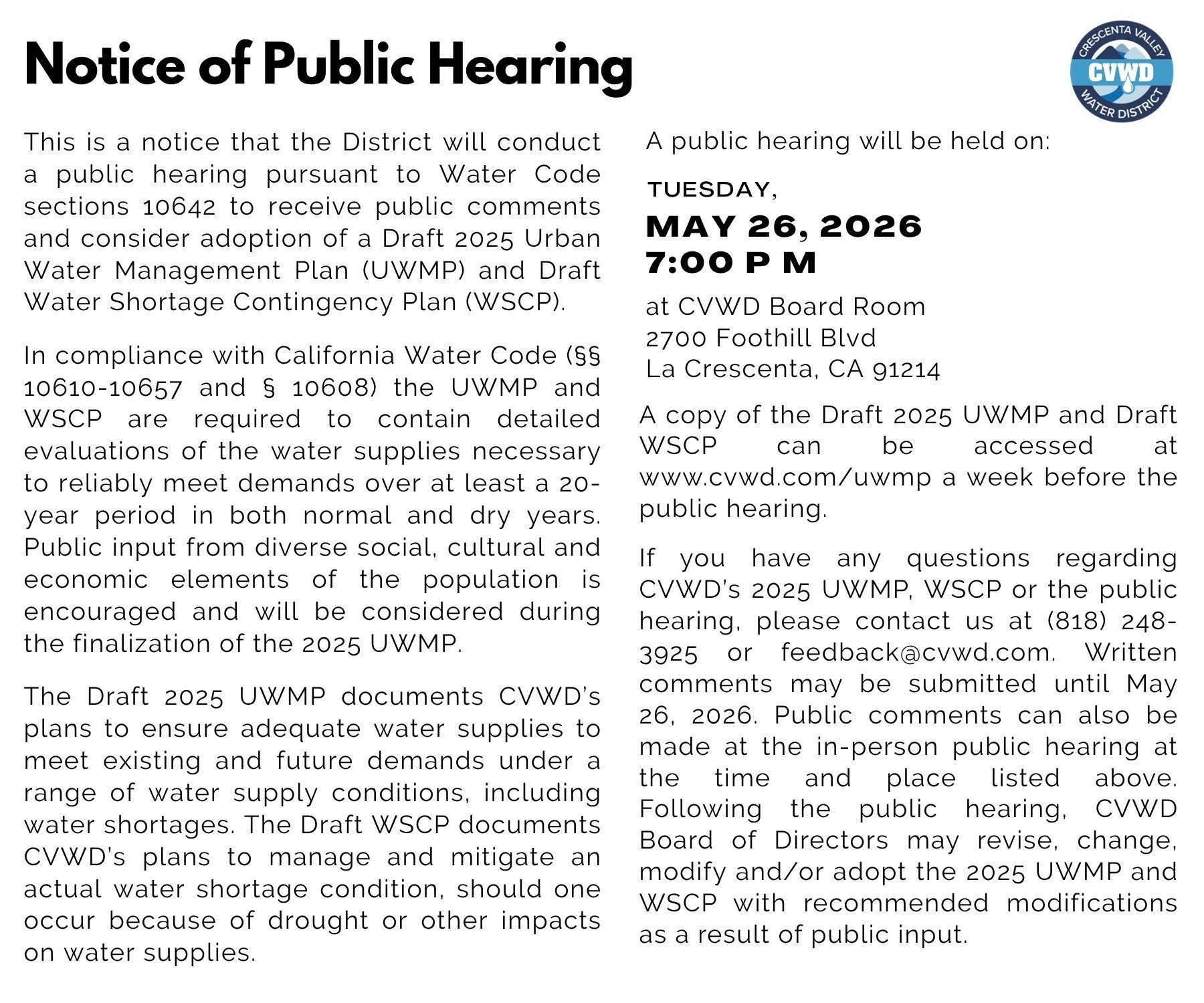 Notice of Public Hearing 